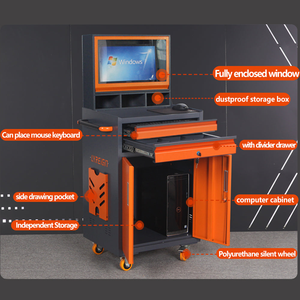 Industrial Pc Cabinet Mobile Metal Computer Cabinet Deep Cabinet Can Accommodate Up To 27 Inch Monitor Gray Abs Steel Q235