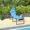 Outsunny Outdoor Lounge Chair, Adjustable Backrest Folding Chaise Lounge, Cushioned Tanning Chair W Sunshade Roof & Pillow Headrest For Beach, Camping, Hiking, Light Blue Light Blue Steel