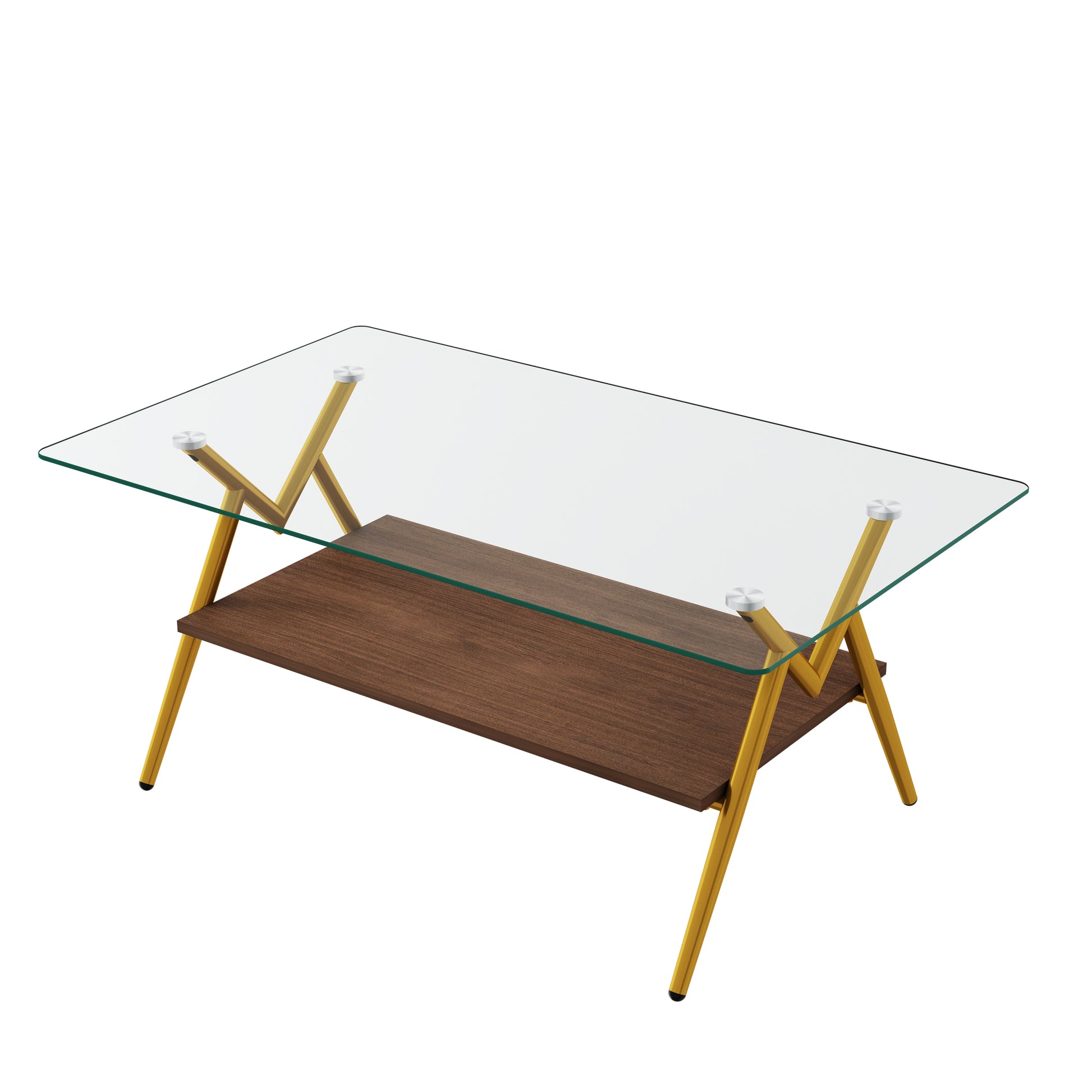 Rectangle Coffee Table With Tempered Glass Top And Golden Metal Legs, Modern Table For Living Roomtransparent Glass Transparent Tempered Glass
