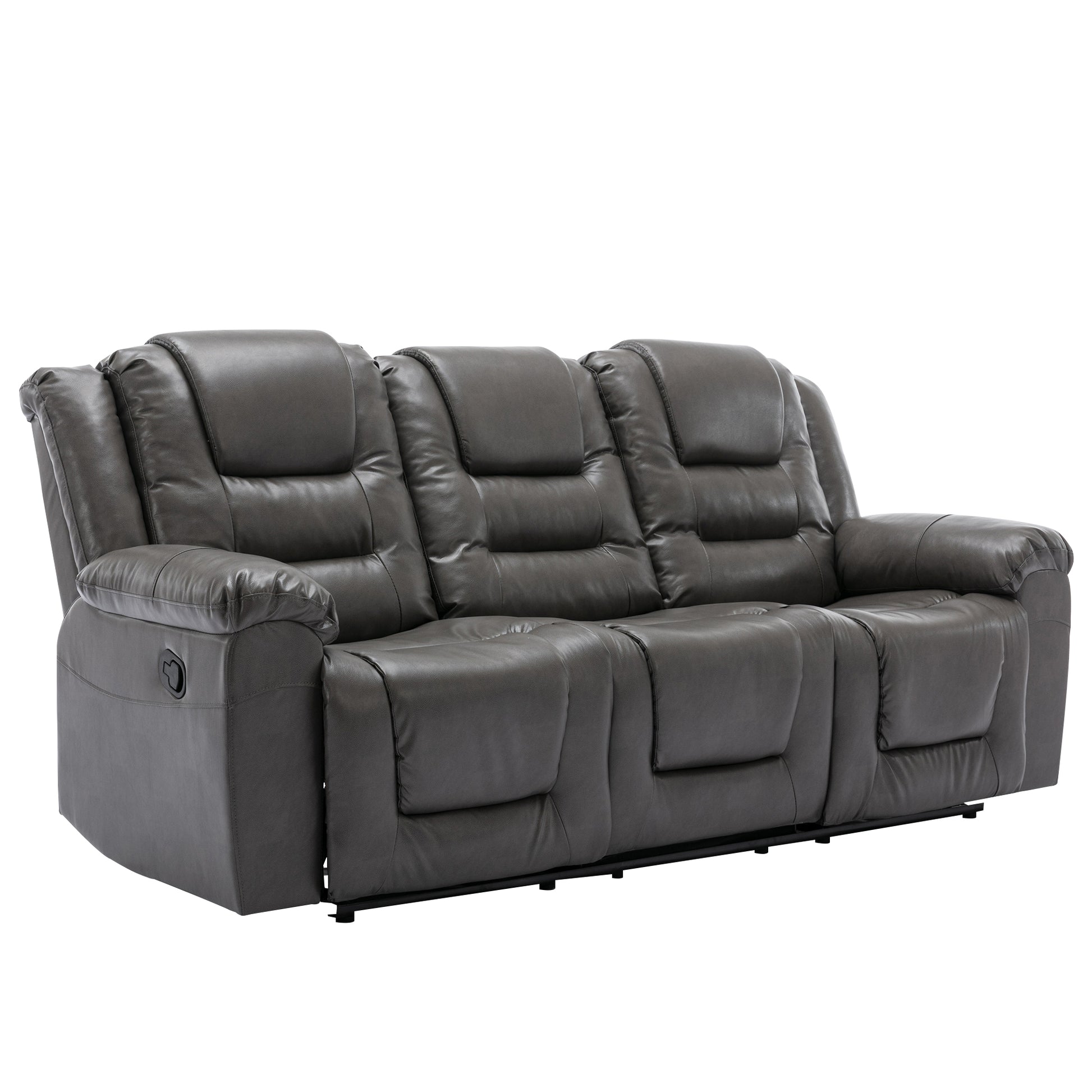 Home Theater Recliner Set Manual Recliner Chair With Wide Armrest, Two Built In Cup Holders For Living Room,Bedroom, Grey Grey Foam Pu