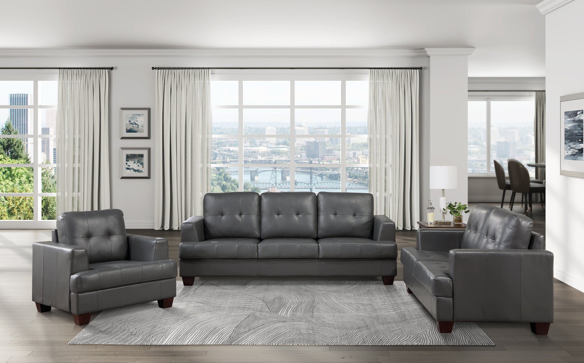 Living Room Gray Modern Comfort Chair 1Pc Premium Faux Leather Upholstery Tufted Detail Solid Wood Frame Furniture Gray Primary Living Space Modern Faux Leather