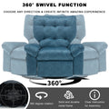 Overstuffed Rocker Recliner Chair With Massage And Heat, 360 Swivel Fabric Wide Seat Single Sofa Lounge Chairs With Side Pocket, Manual Home Theater Recliners For Living Room Blue Metal Soft Heavy Duty Textile