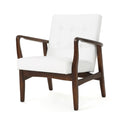 Mid Century Modern Faux Leather Club Chair With Wood Frame, White And Dark Espresso White Pu