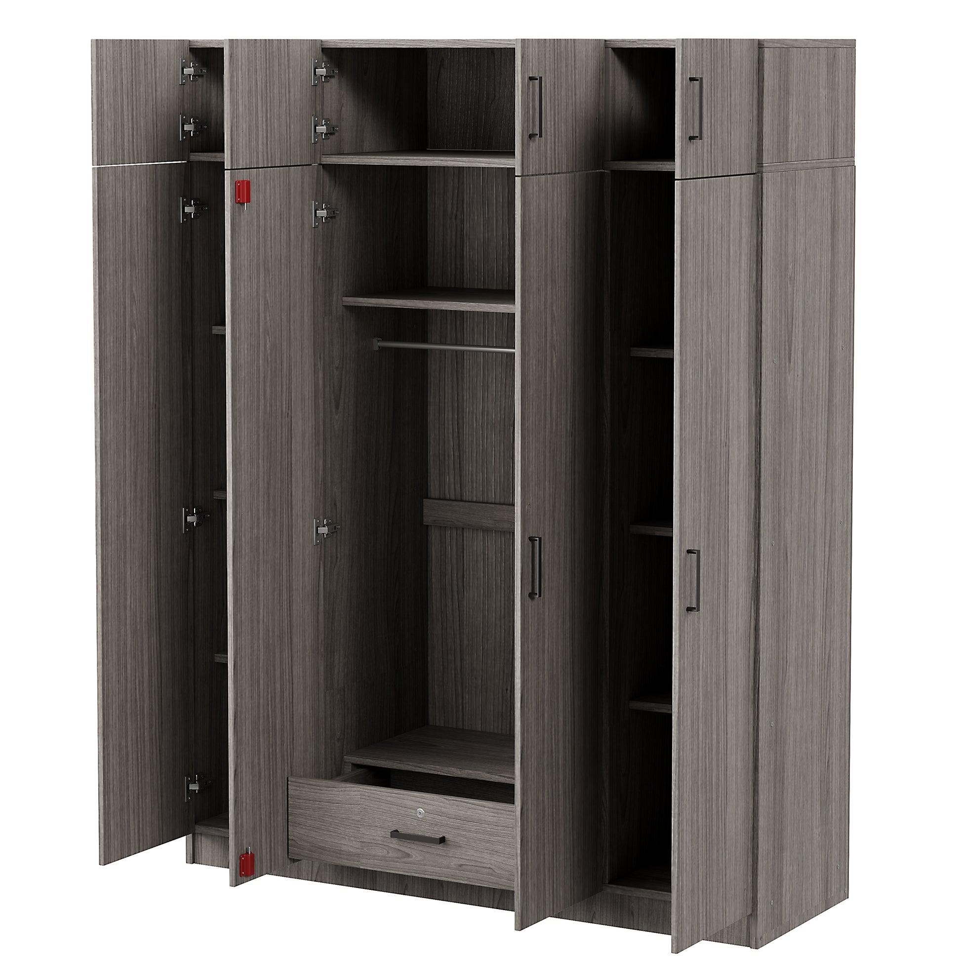 4 Door Wardrobe With 1 Drawer And Top Cabinetgray Gray Gray Bedroom Contemporary Particle Board