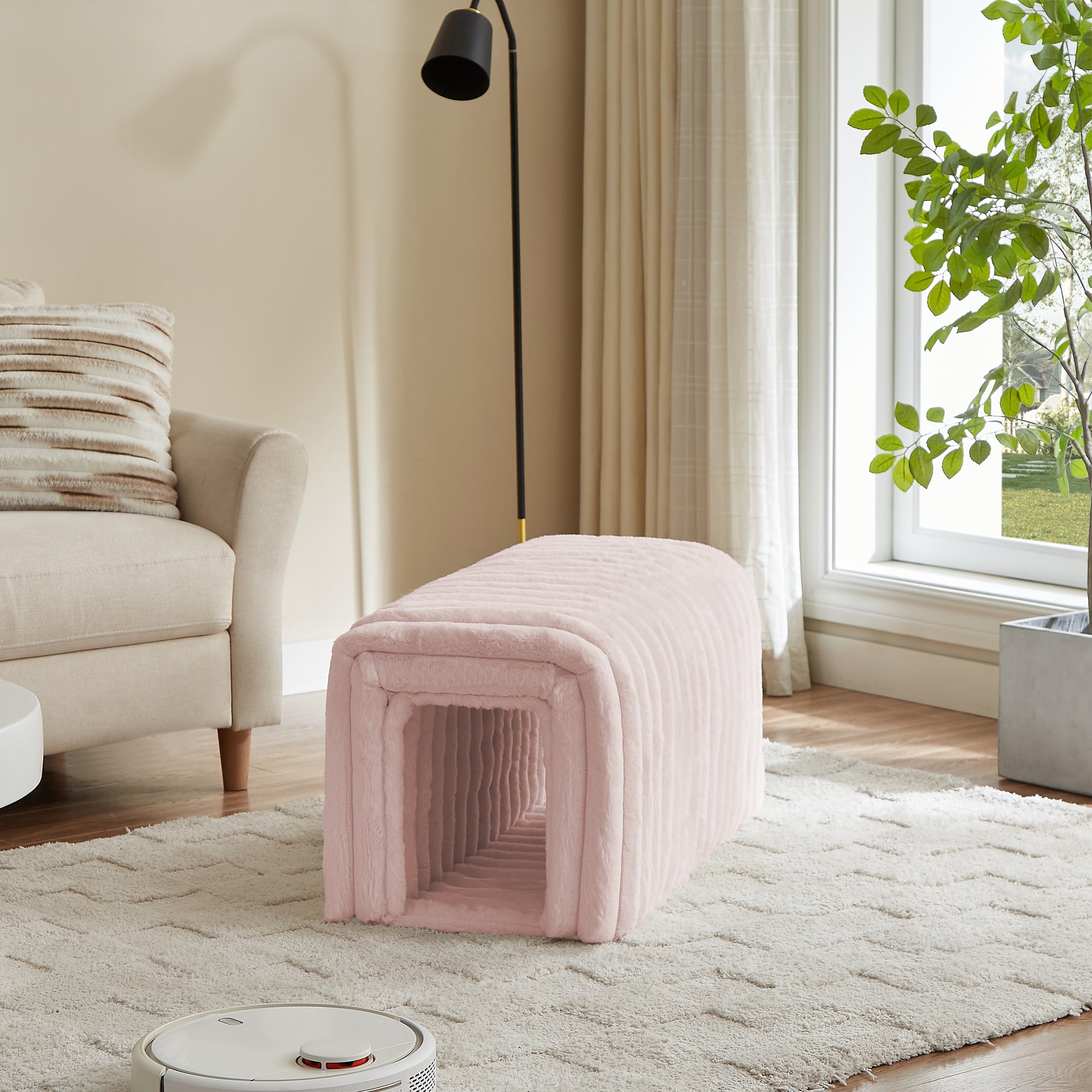 Ottoman Bench Storage Foot Rest For Couch Pet Supplies Corduroy Bench Cat'S Nest To Hide For The Living Room, Entryway And Bedroom,Pink Pink Corduroy