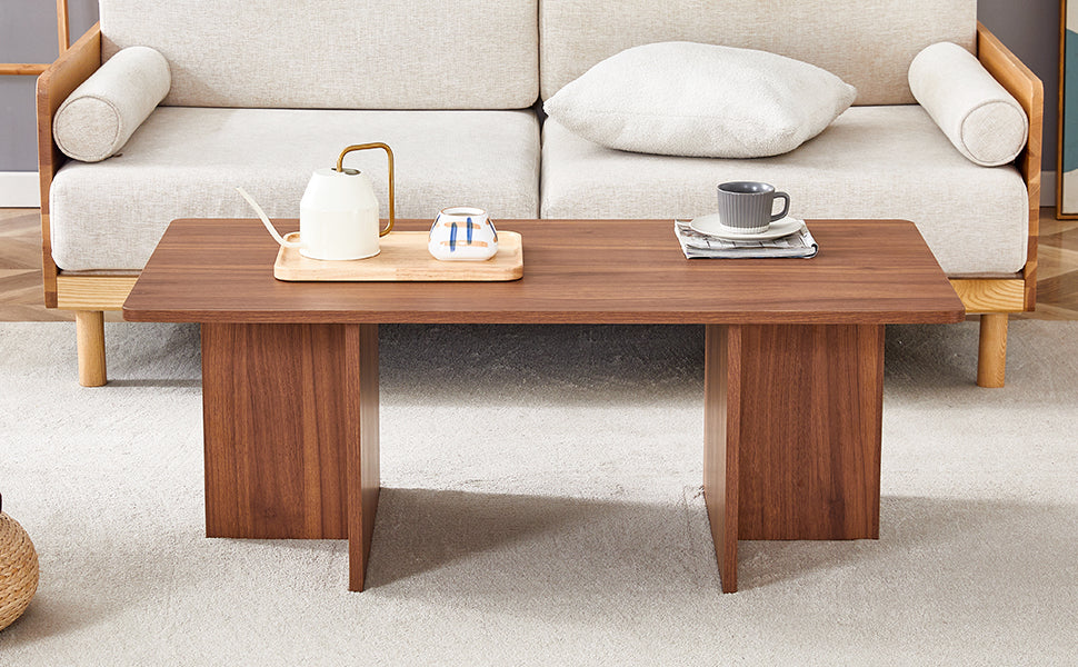 44.8 Inch Walnut Wood Grain Mdf Coffee Table Modern Luxury, Stable Triangular Support.The Coffee Table Is Made Of Medium Density Fiberboard Material And Is Suitable For Living Rooms, Bedrooms,Etc.