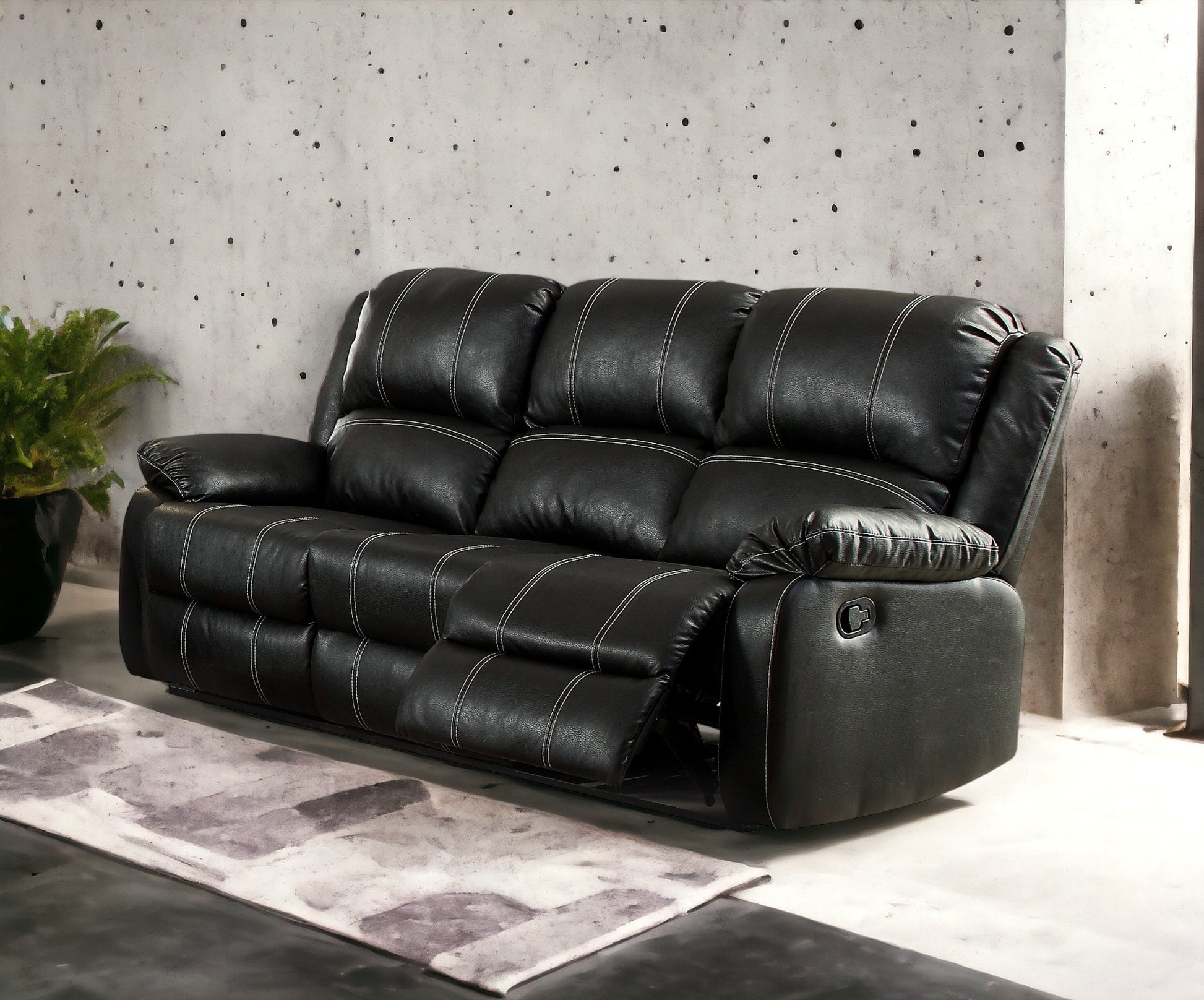 Zuriel Motion Sofa, Black Synthetic Leather Lv52285 Black Upholstered 3 Seat