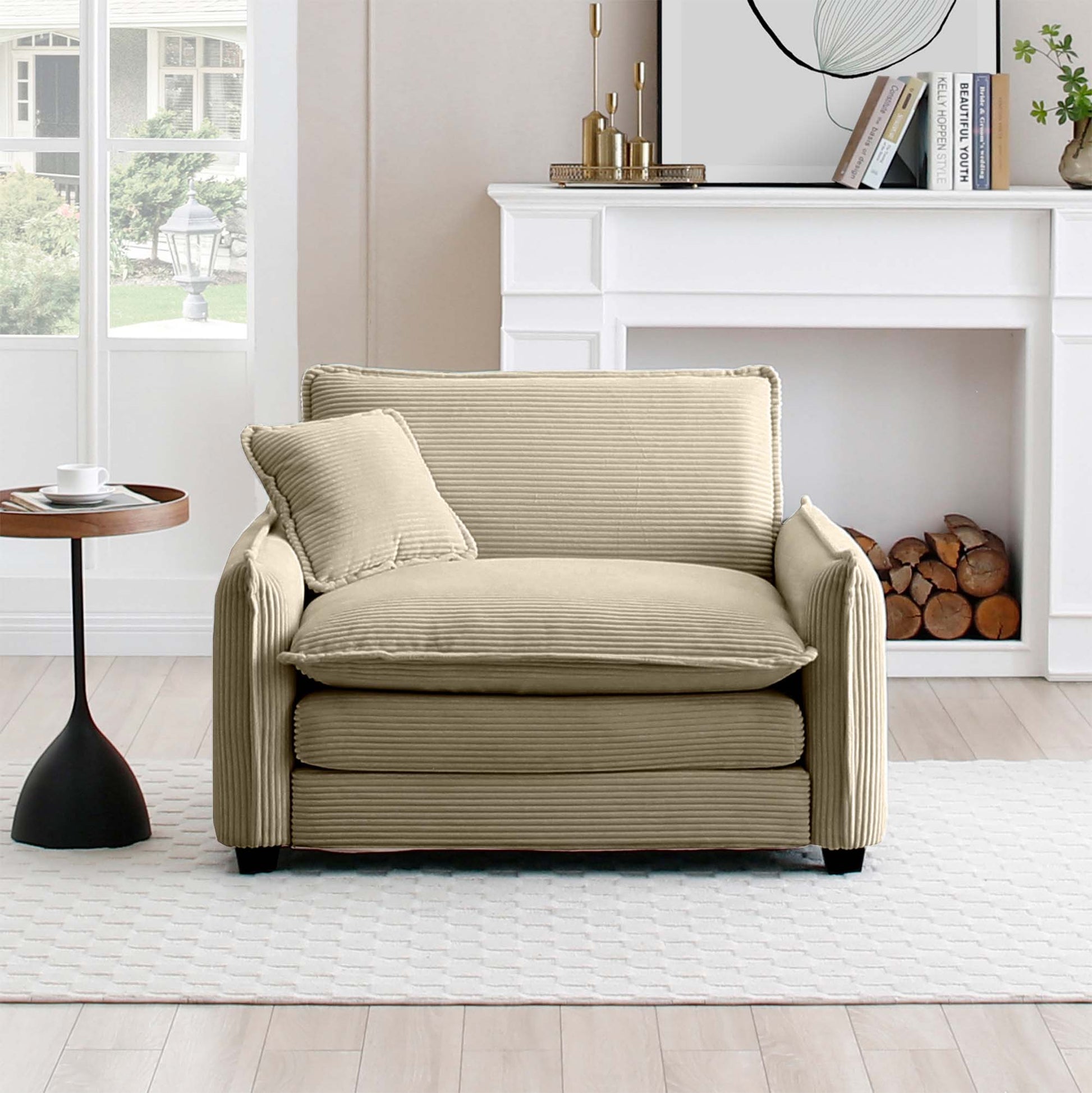 Comfortable Single Deep Seat Sofa With One Pillow, Suitable For Living Room And Bedroom, Club Multiple Occasions,Came Corduroy Camel Corduroy 1 Seat
