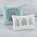 8 Piece Cotton Floral Printed Reversible Comforter Set Blue Queen Queen Blue Cotton