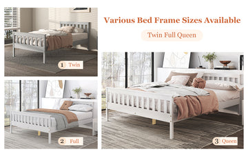 Queen Bed Frames With Headboard, Solid Wooden Platform Bed With Corner, Modern Low Profile Bed Frame, No Box Spring Needed, Grey Queen Grey Wood
