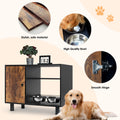 Large Pet Feeder Station, Dog Food Storage Cabinet With Stainless Steel Double Pull Out Raised Dog Bowls For Feeding & Watering Supplies Black Vintage American Design Particle Board