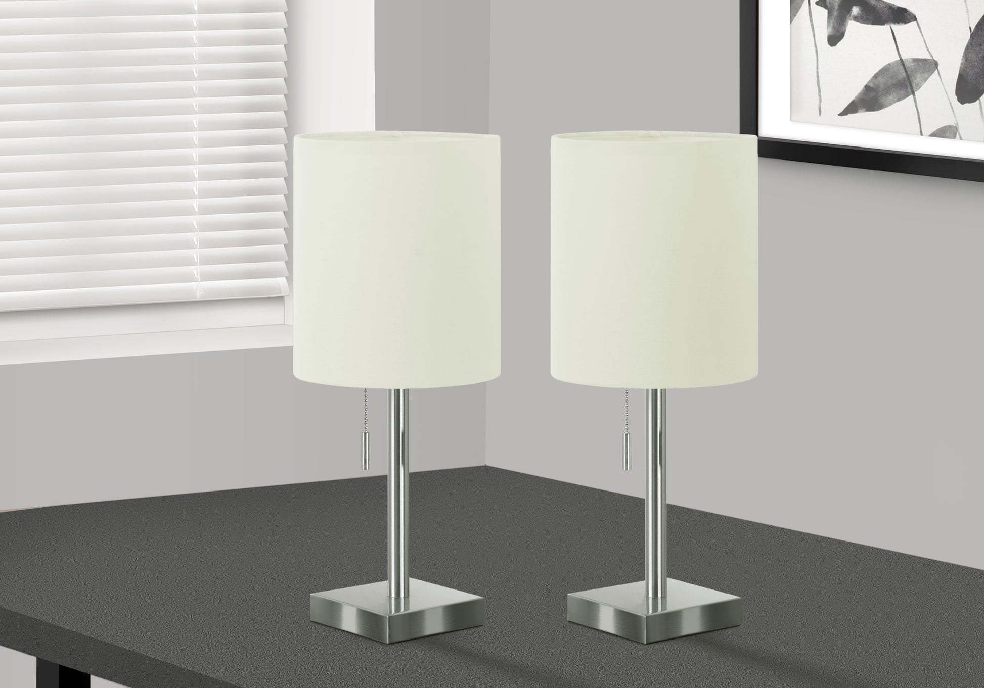 Lighting, Set Of 2, 17"H, Table Lamp, Usb Port Included, Nickel Metal, Ivory Cream Shade, Contemporary Silver Metal