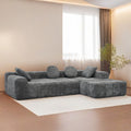 L Shaped Modular Modern Compressed Gray Sofa,Comfy Corduroy Fluffy Couch With Deep Seat,No Assembly Required Couch For Living Room Gray Linen Wood Primary Living Space Soft Cushion Back Extra Heavy