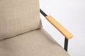 Leather Accent Chair Guest Chair For Living Room, Mid Century Armchair For Bedroom Khaki Linen