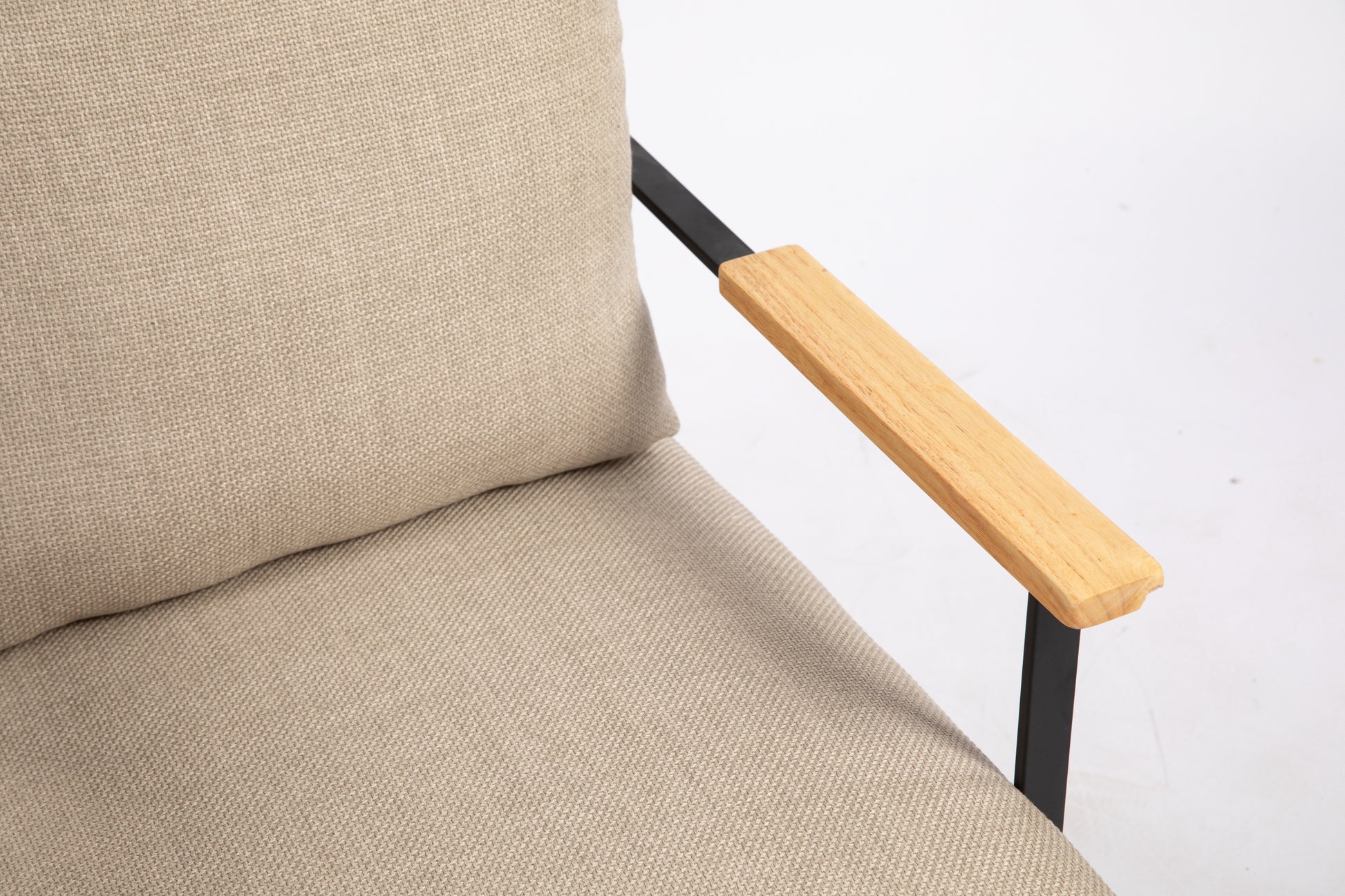 Leather Accent Chair Guest Chair For Living Room, Mid Century Armchair For Bedroom Khaki Linen