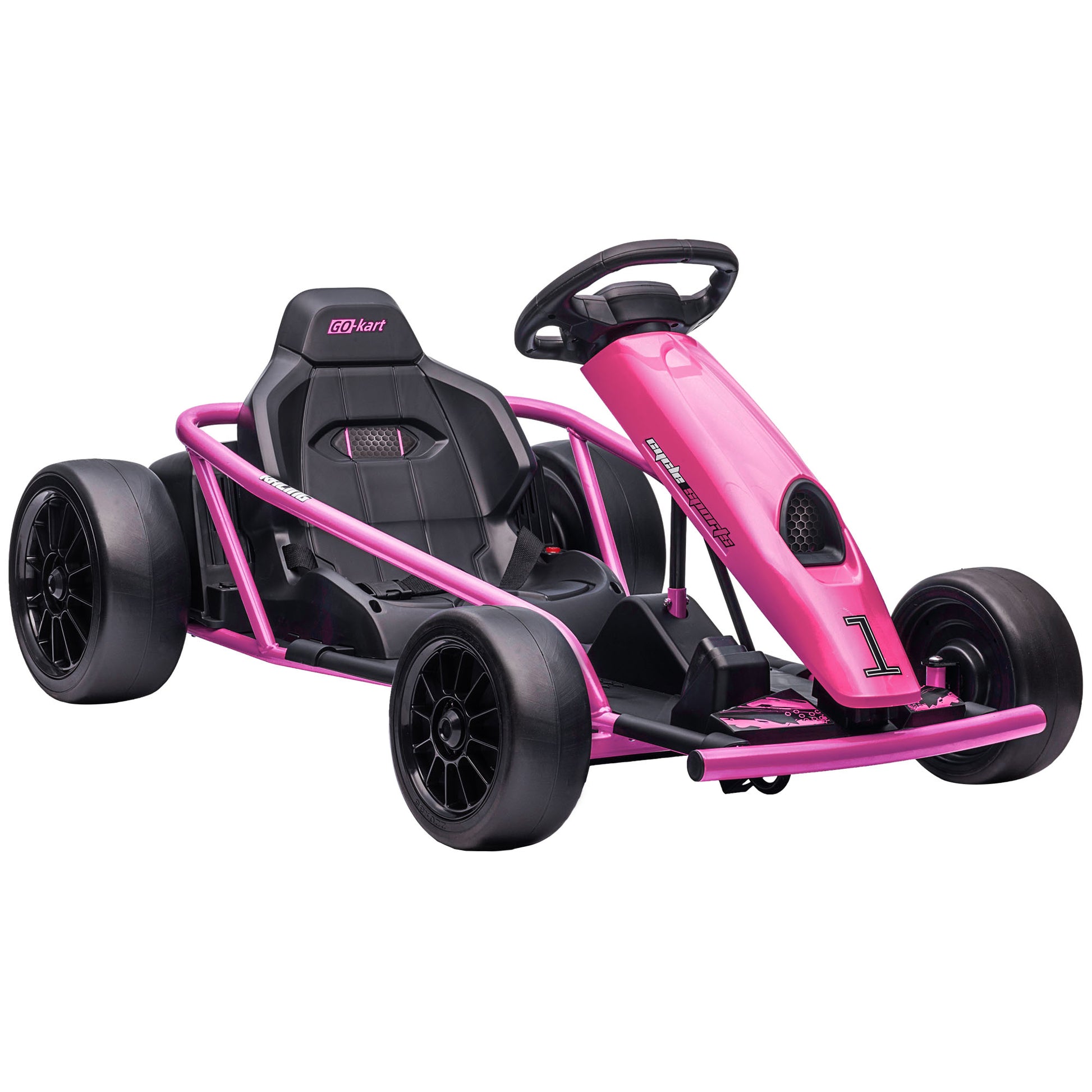 Aosom 24V 8.1 Mph Electric Go Kart, Drifting Car Battery Powered Ride On Toy Outdoor With Slow Start, Music, Horn Honking And Safety Belt, For 8 12 Years Old, Pink Pink Plastic