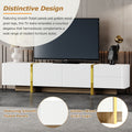 Luxury Fluted Tv Stand For Tvs Up To 80'', Modern Entertainment Center With Storage Cabinets & Drawers, Smooth Media Console With Golden Wood Grain Legs For Living Room, White White Primary Living Space 80 89 Inches Particle Board Mdf