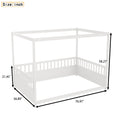 Full Size Canopy Bed Frame With Guardrails For Kids,Floor Bed Full With Four Poster Design,Kids Montessori Floor Bed,Wood Canopy Bed Frame For Girls,Boys Full,White Box Spring Required Full White