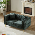 60 Inch Chenille Pull Buckle Design Sofa For Living Room,Buttons Tufted With Copper Nail Decoration Armrest, Modern Couch Upholstered Button And Metal Legs Green Foam Chenille 2 Seat