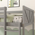 Twin Over Twin Floor Bunk Bed With Panelled Headboard And Footboard, Solid Rubber Wood Foundation With Safety Guardrails, Built In Ladder,Antique White Twin Antique White Rubber Wood