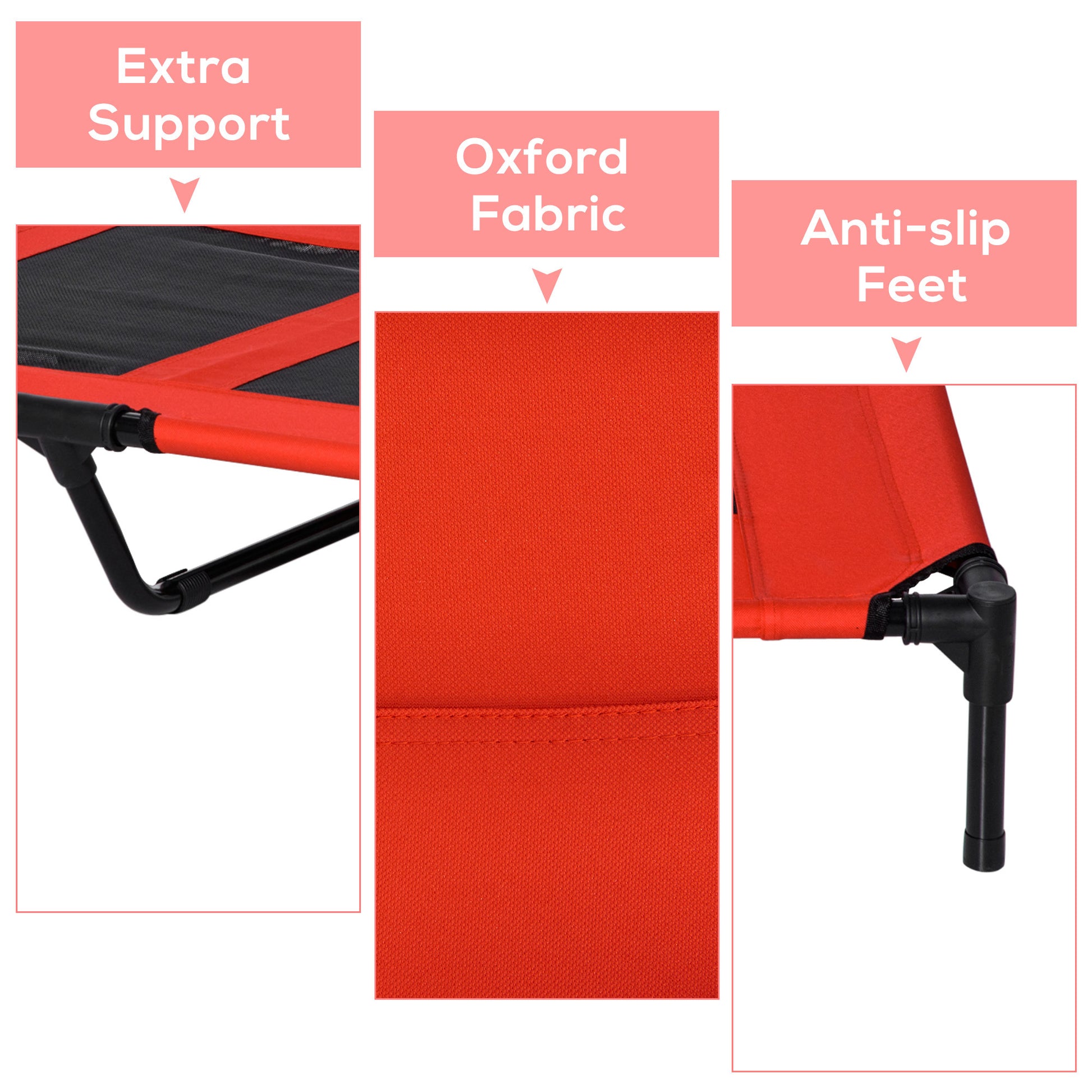 Pawhut 36" X 30" Elevated Cooling Summer Dog Cot Pet Bed With Mesh Ventilation Red Red Metal