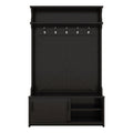 Hall Tree With Top Shelf And Storage Bench, Hallway Shoe Cabinet With Sliding Doors, Coat Rack With 5 Hanging Hooks For Entryways Hallways, Black Black Particle Board Mdf