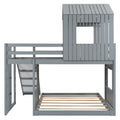 Wooden Twin Over Full Bunk Bed, Loft Bed With Playhouse, Farmhouse, Ladder, Slide And Guardrails, Gray Old Sku :Lt000028Aan Twin Gray Solid Wood