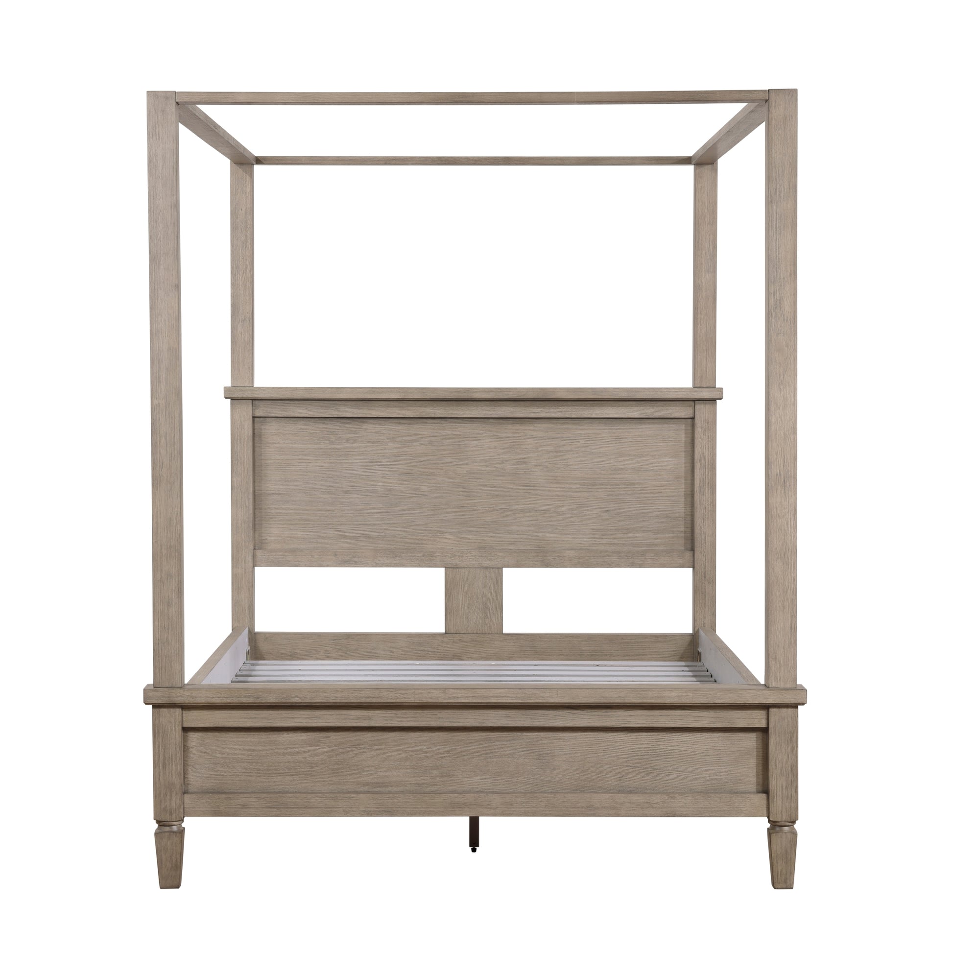 Gray Oak Finish Platform Queen Canopy Bed 1Pc Durable Wooden Bedroom Furniture Poster Bed Box Spring Not Required Queen Oak Wood Bedroom Canopy Wood