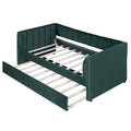 Twin Size Upholstered Velvet Daybed With Trundle, Green Box Spring Not Required Twin Green Wood Bedroom Bed Frame Velvet Upholstered