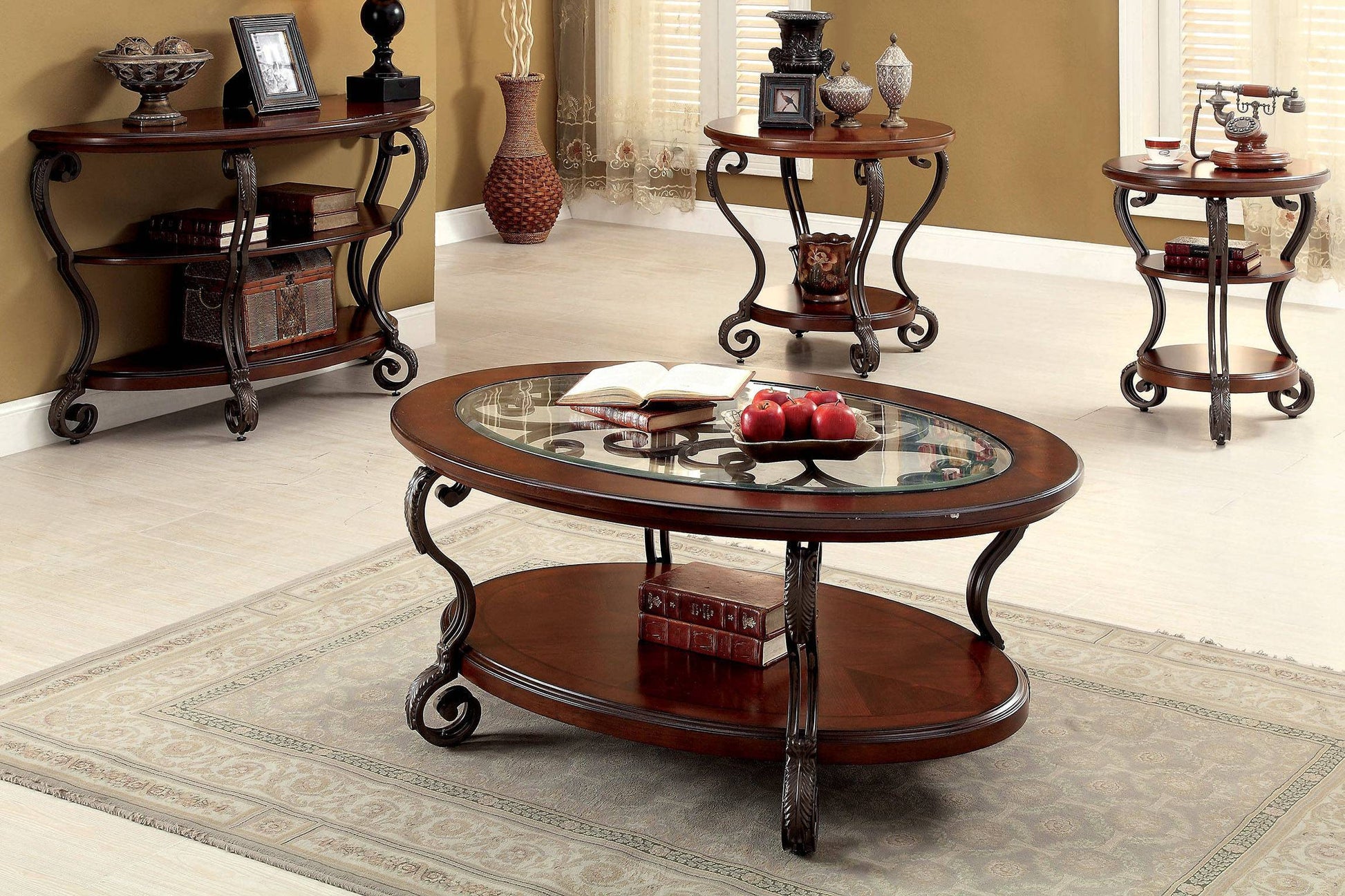 Traditional Style Brown Cherry 1Pc Sofa Table Open Bottom Shelf Ornate Design Living Room Furniture Brown Multi Primary Living Space Classic,Contemporary,Ornate Traditional,Traditional Open Storage Coffee & End Tables Solid Wood