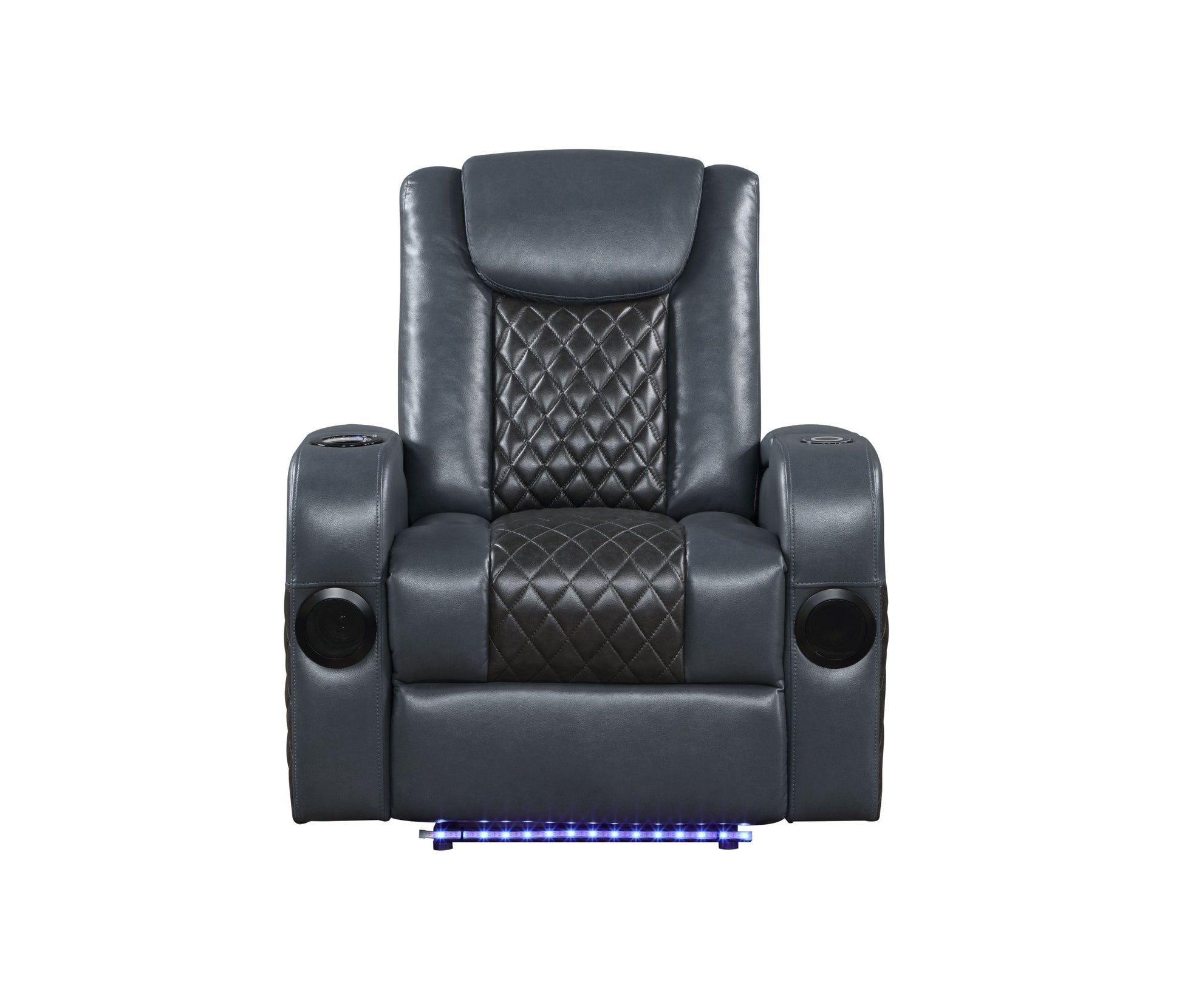 Blue And Black Power Recliner With Bluetooth Black Blue Faux Leather Manual Handle Metal Primary Living Space Tight Back Modern Handle Square Arms Faux Leather