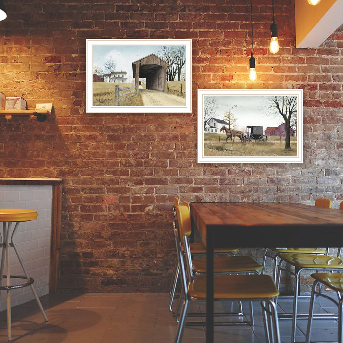 2 Piece Vignette Miller'S Creek Bridge, Going To Market White Framed Wall Art For Living Room, Bedroom Wall Art Print For Home Decor By Billy Jacobs Multicolor Wood Paper