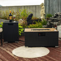 Rattan Fire Pit Table With Propane Tank Holder, Fire Table With Ceramic Tile Table Top Dark Gray Pe Rattan Iron