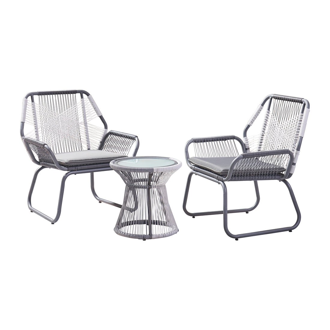 Milan 3Pc Chat Set Gray Pe Rattan Iron Waterproof Fabric