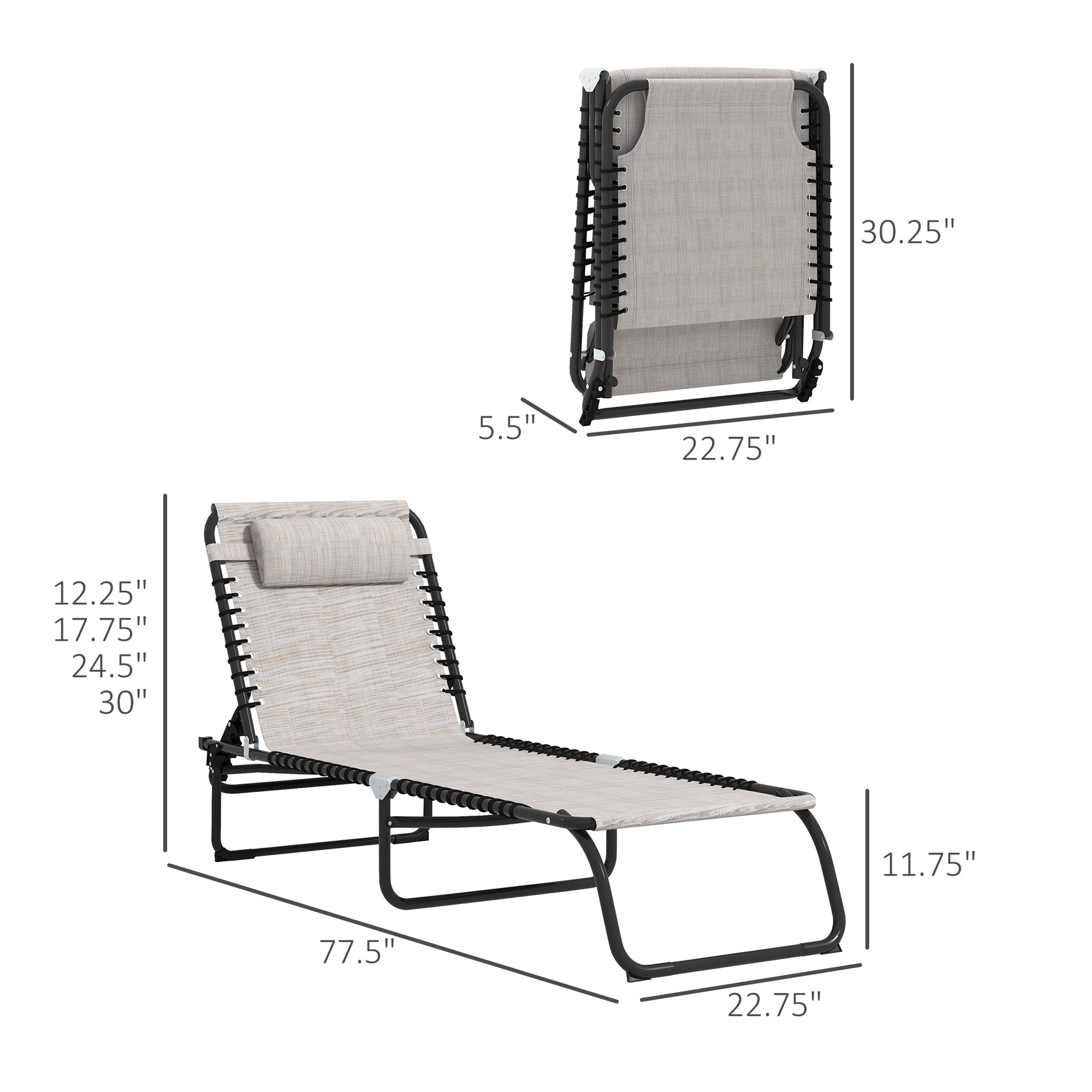 Outsunny Folding Chaise Lounge Pool Chair Set Of 2, Patio Sun Tanning Chair, Outdoor Lounge Chair With 4 Position Reclining Back,Mesh Seat For Beach, Yard, Patio, Cream Cream White Steel