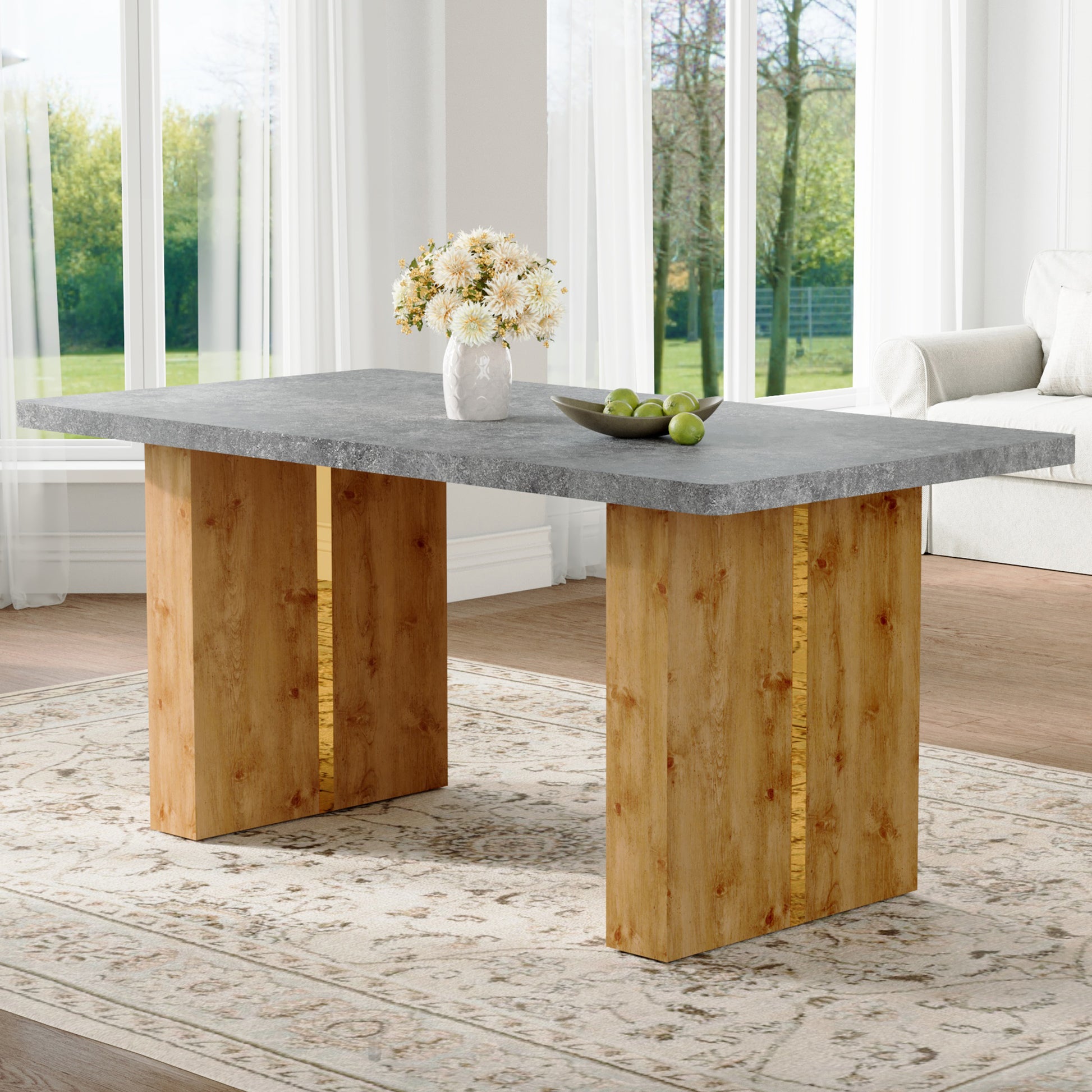 Large Modern Rectangular Table With Cement Grey Patterned Top And Large Mdf Legs For Kitchen, Dining And Living Room To Give A Different Atmosphere To The Home Environment. Gray Mdf