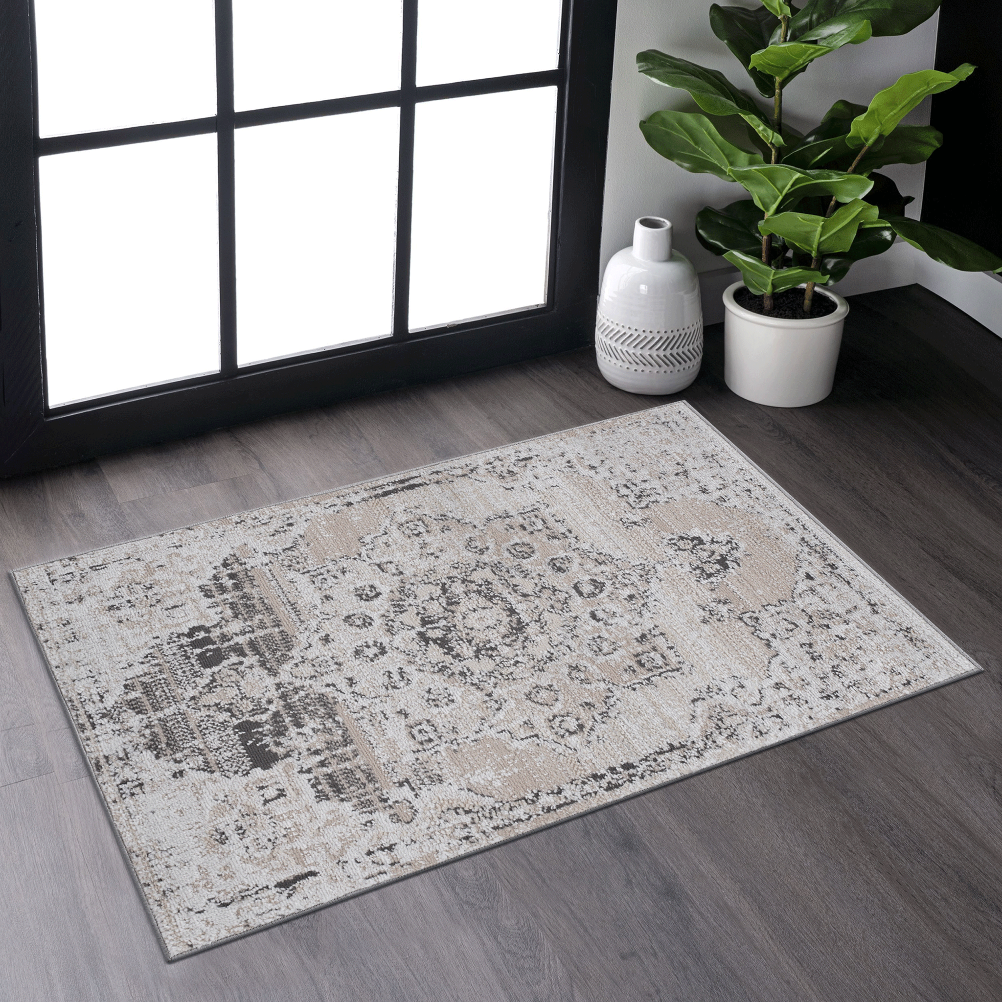 Naar Payas Collection 2X3 Cream Beige Medallion Non Shedding Living Room Bedroom Dining Home Office Stylish And Stain Resistant Area Rug Cream Polyester