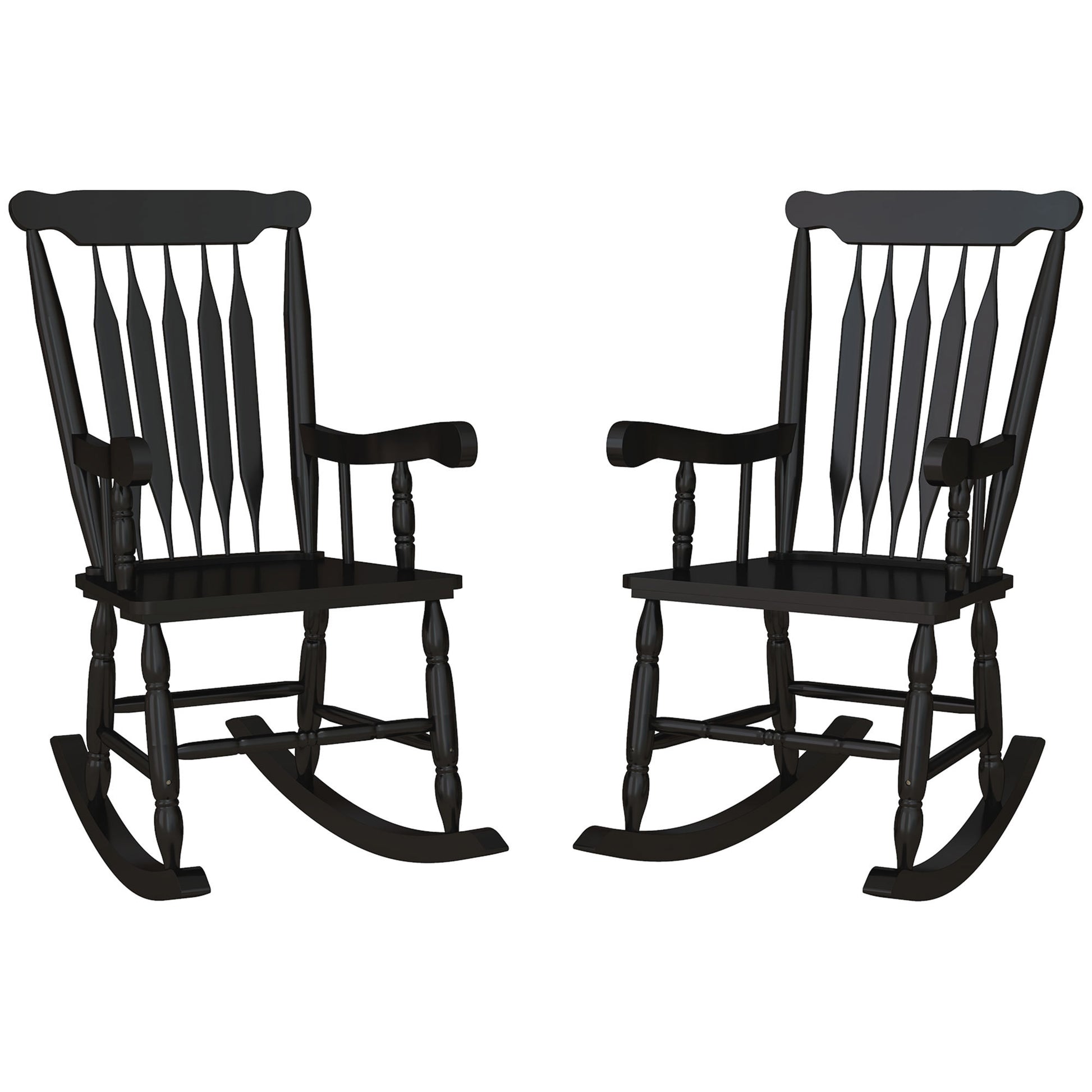 Outsunny Outdoor Wood Rocking Chairs Set Of 2, 350 Lbs. Porch Rockers With High Back For Garden, Patio, Balcony, Black Black Wood