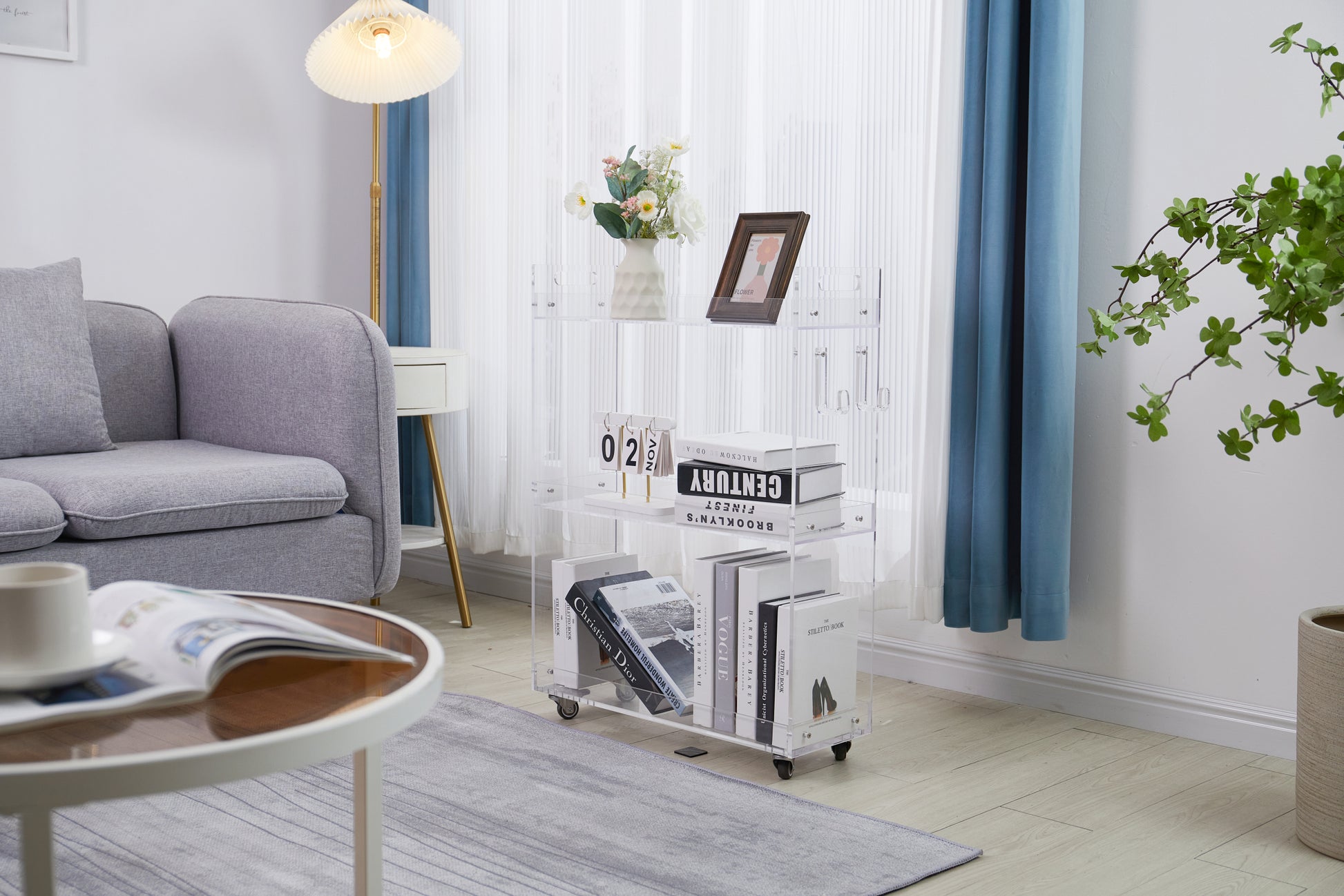 Acrylic Rolling Side Table 3 Tiers End Table With Lockable Wheels Small Clear Table For Living Room Clear Acrylic