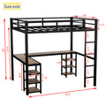 Full Metal Loft Bed With Desk And Shelves, Loft Bed With Ladder And Guardrails, Loft Bed Frame For Bedroom, Black Old Sku: W1307S00018 Full Black Metal