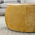 Round Storage Ottoman, 2 In 1 Function, Work As End Table And Ottoman,With Small Seat,Dark Yellow 25