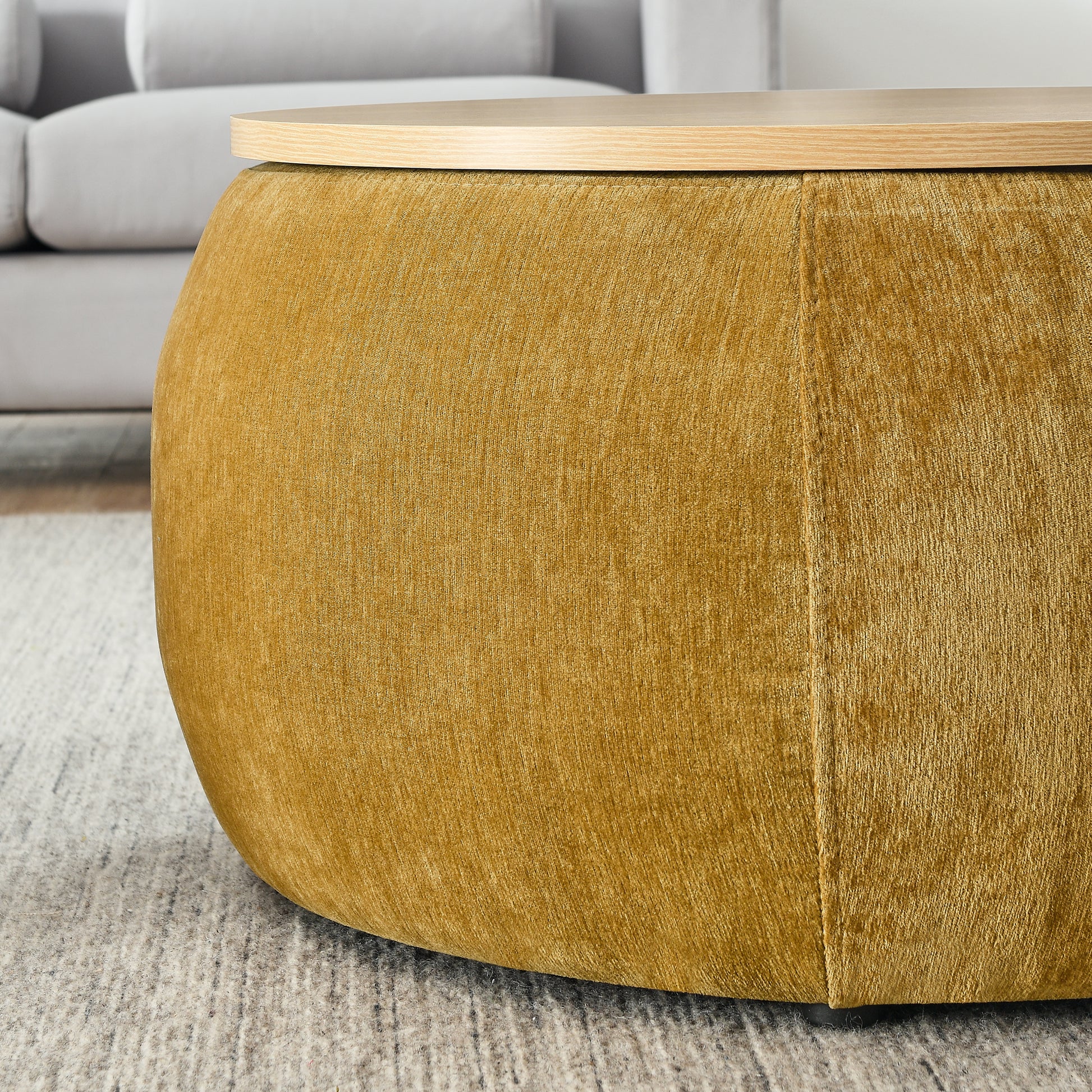 Round Storage Ottoman, 2 In 1 Function, Work As End Table And Ottoman,With Small Seat,Dark Yellow 25"X25"X14.7" Ow Dark Yellow Foam