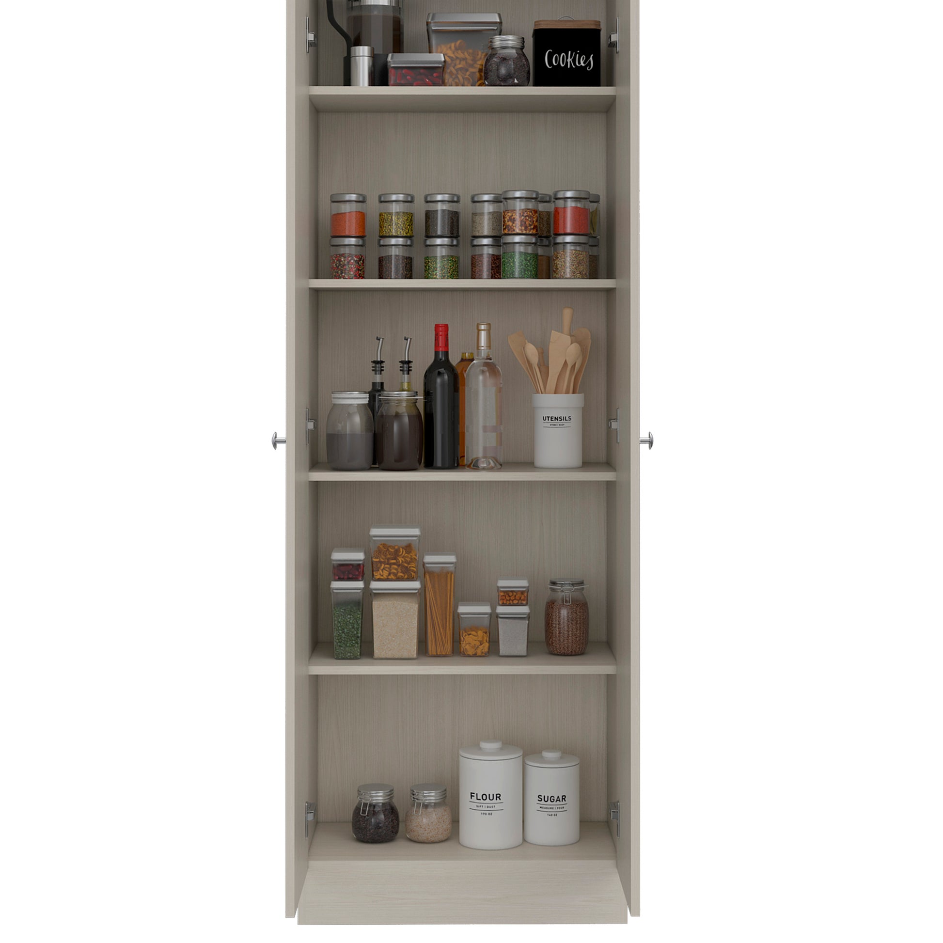 Virginia Double Door Storage Cabinet, Five Shelves White Kitchen Contemporary Melamine Engineered Wood