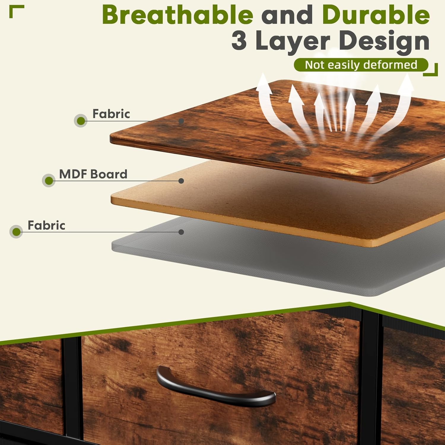 Tv Stand Dresser For Bedroom Entertainment Center With 5 Fabric Drawers, Storage Organizers Units For Living Room, Media Console Table With Open Shelf Up For 45" Tv, Rust, Wood Top Rust 39 Inches Or