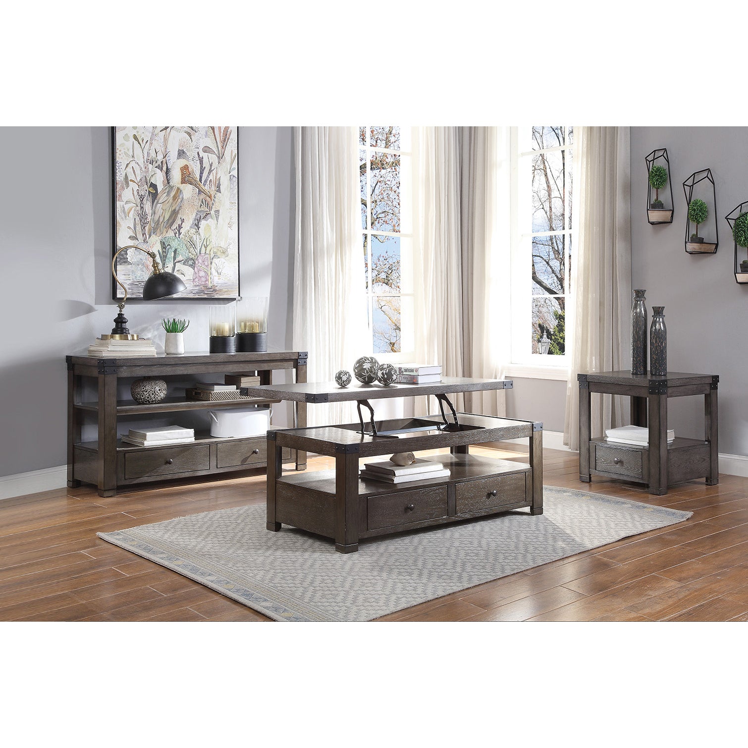 Ash Grey End Table With Square Leg Grey Primary Living Space Rubberwood Drawers Rectangular Wood