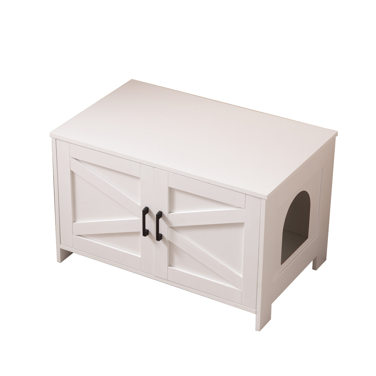 Cat Litter Box Enclosure, Litter Box Furniture Hidden With Barn Door, Wooden Cat Washroom Furniture, Cat House, End Table, Fit Most Of Litter Box, White White Engineered Wood