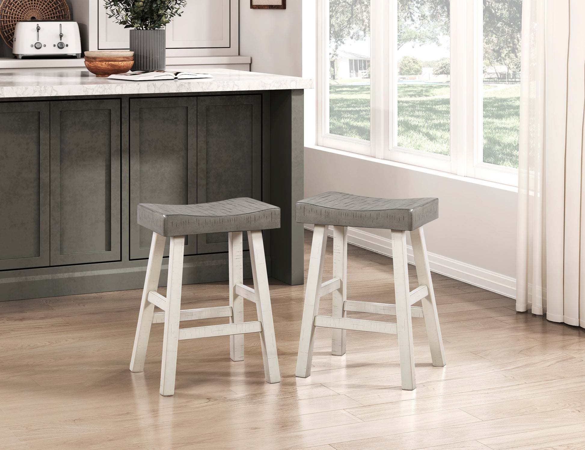 Transitional 4 Piece Counter Height Set, Table And Counter Height Stools White And Coffee Finish Solid Rubberwood Furniture Wood Coffee,White Wood Dining Room 72 Inches Transitional 4 Leg