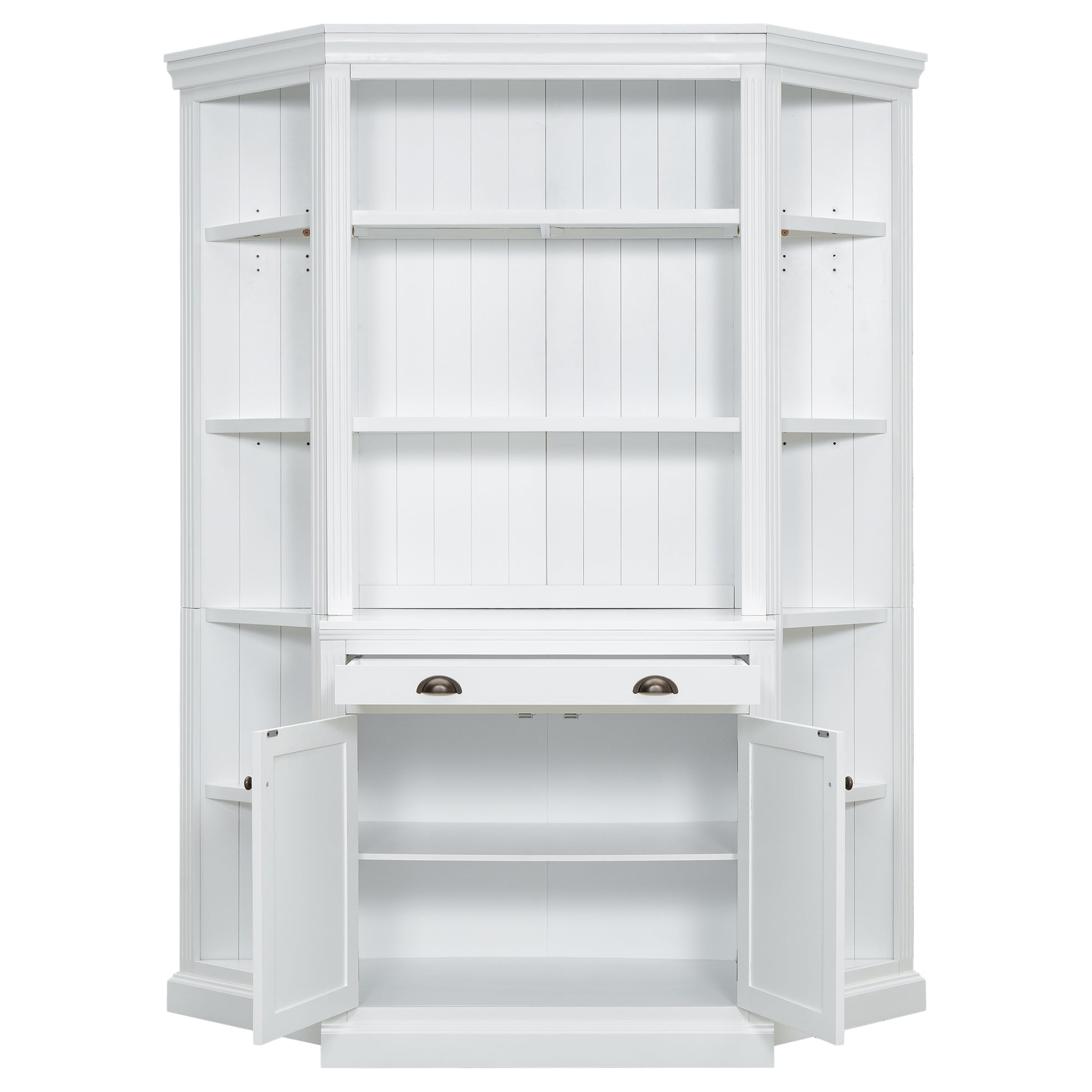 83.4"Tall Bookshelf With Two Corner Shelf Suite,Bookcase With 2 Doors And 1 Drawer,5 Tier Corner Shelf With Open Shelves,Free Standing Shelves Suite With Led Lighting For Living Room,Office,White