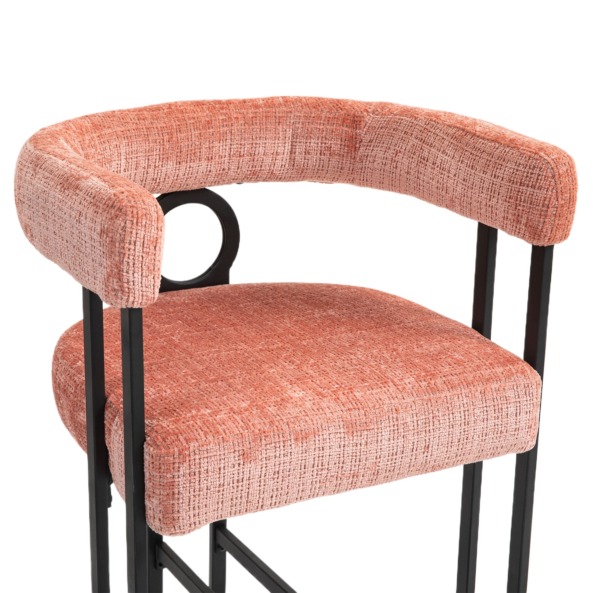 Coolmore Bar Stools Set Of 2, Modern Bar Stool With Back, Black Metal Frames, Upholstered Bar Stools For Kitchen Island, Pub, Club Pink Chenille Pink Foam Chenille