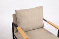 Leather Accent Chair Guest Chair For Living Room, Mid Century Armchair For Bedroom Khaki Linen